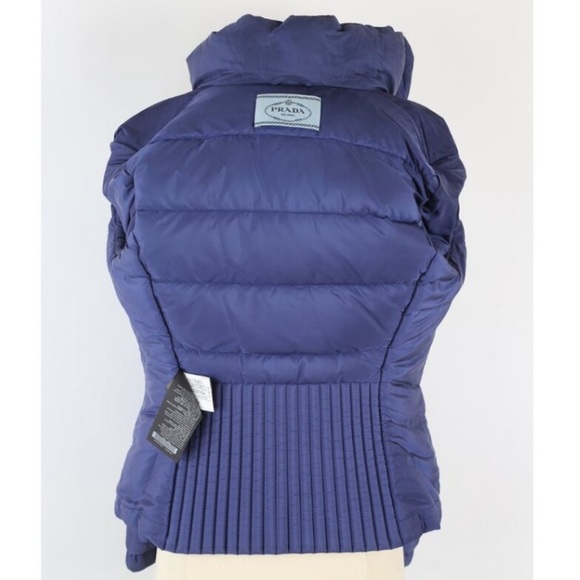 Prada Slimming Down Puffer Jacket w/ Hood Size 42 Medium Blue - Picture 9 of 10